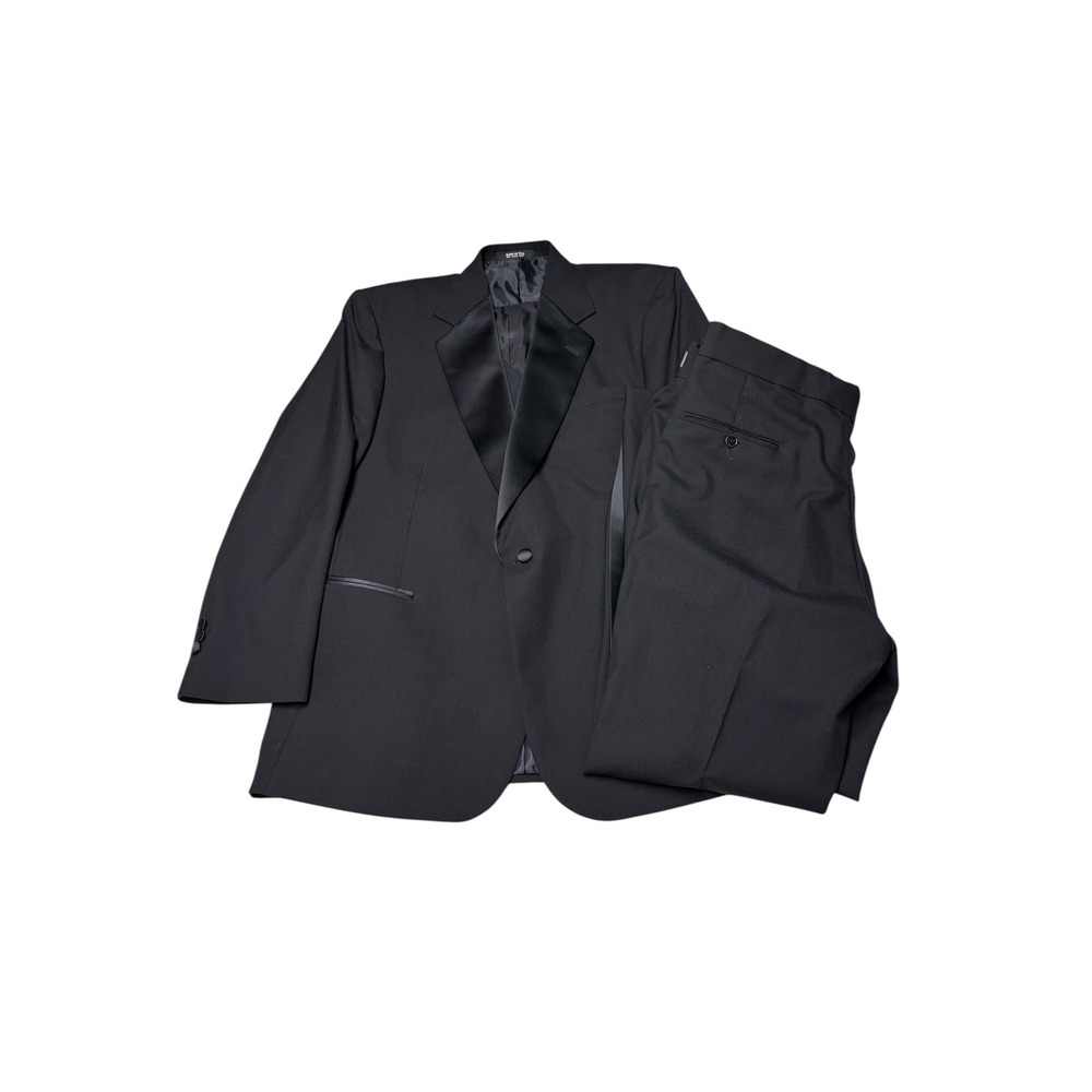 After Six Vintage Black 3 Piece Tuxedo Set Mens 44L 36X33 Peak Lapel USA Formal